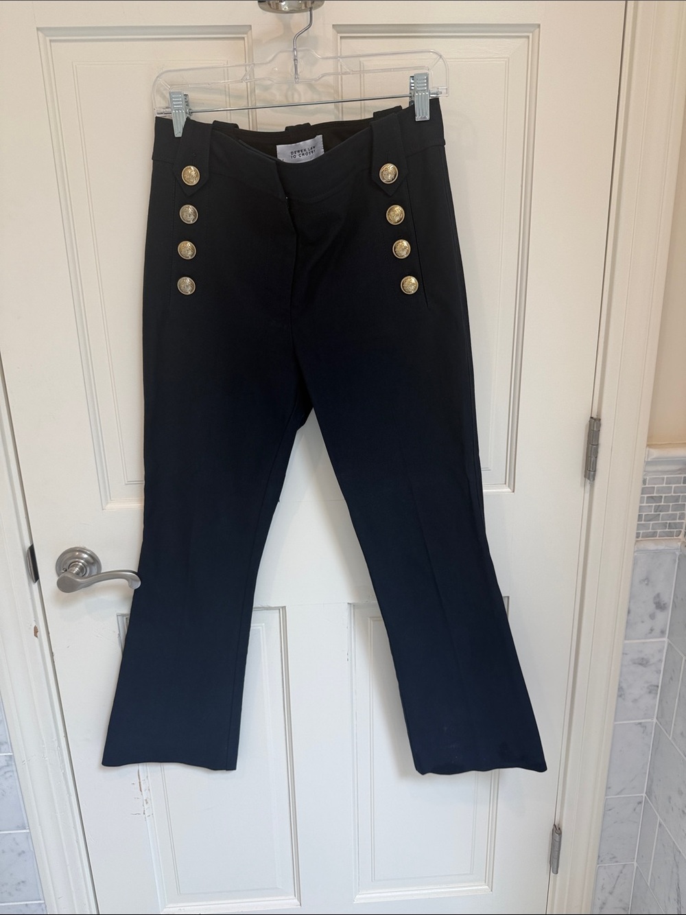 10 Crosby Derek Lam Black Flared Sailor Pants with Gold Buttons